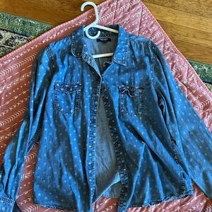 Old Navy Blue Denim Faded like long sleeve Shirt with Polka Dots